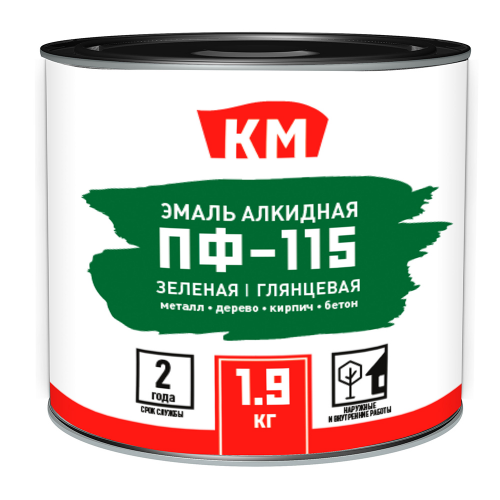 Эмаль ПФ-115 КМ зеленая глянцевая 1,9 кг