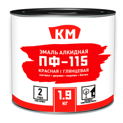 Эмаль ПФ-115 КМ красная глянцевая 1,9 кг