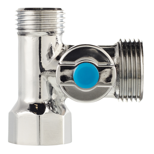 Кран шаровой латунный VALTEC (VT.256.N.04) 1/2 ВР(г) х 3/4 НР(ш) х 1/2 НР(ш) к бытовой технике проходной бабочка трехходовой