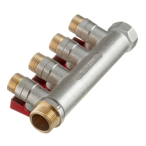 Коллектор Stout (SMB 6200 341204) 3/4 ВР(г) х 4 выхода 1/2 НР(ш) х 3/4 НР(ш) с шаровыми кранами