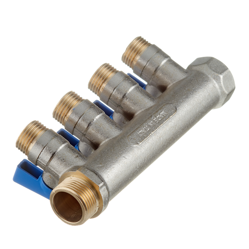 Коллектор Stout (SMB 6201 341204) 3/4 ВР(г) х 4 выхода 1/2 НР(ш) х 3/4 НР(ш) с шаровыми кранами