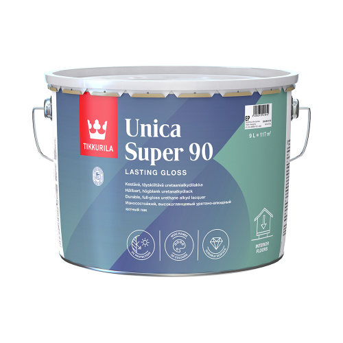 Лак алкидно-уретановый яхтный Tikkurila Unica Super 90 основа EP бесцветный 9 л высокоглянцевый