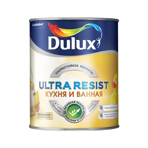 Краска акриловая Dulux Ultra Resist кухня и ванная моющаяся бесцветная основа BC 0,9 л
