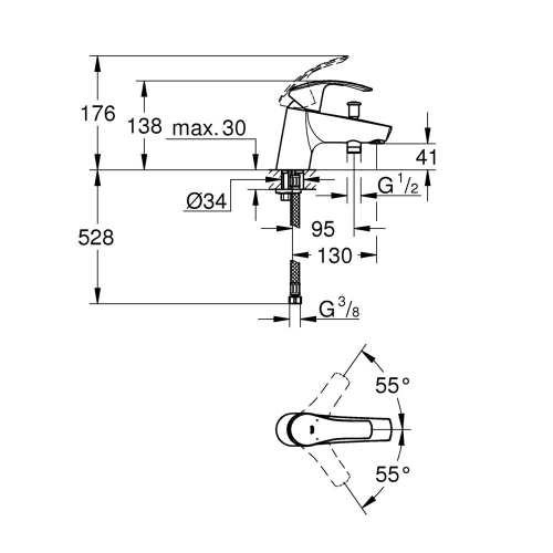 Смеситель для ванны GROHE Eurosmart 33412002 однорычажный на бортик без лейки