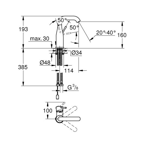 Смеситель для раковины GROHE Essence 23480001 M-Size однорычажный