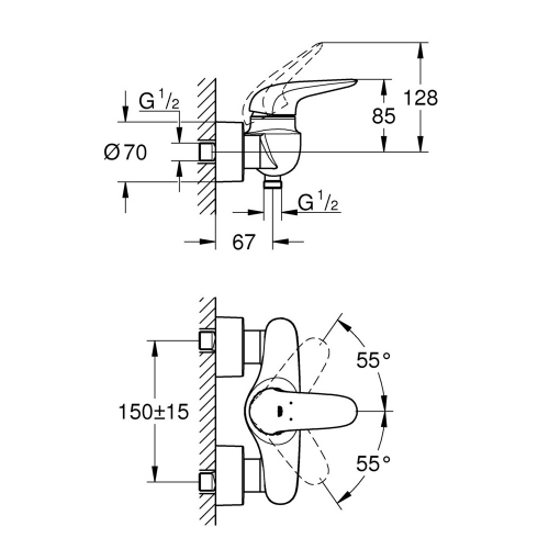 Смеситель для душа без излива GROHE Eurostyle 23722003 однорычажный без лейки