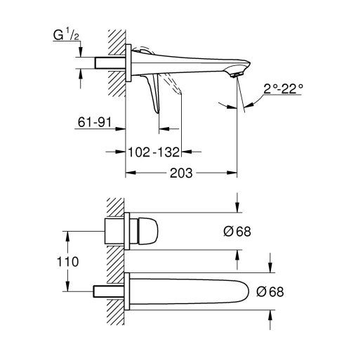 Смеситель для раковины GROHE Eurostyle 29097003 M-size однорычажный настенный без встроенной част