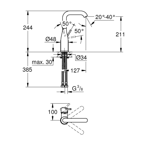 Смеситель для раковины GROHE Essence 23541001 L-Size однорычажный