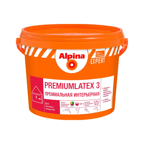 Краска водно-дисперсионная для внутренних работ Alpina EXPERT Premiumlatex 3 бесцветная база 3 2,35 л