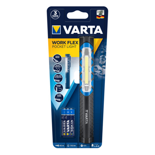 Фонарь ручной VARTA POCKET WORK FLEX (17647101421) светодиодный 1 LED 1,5 Вт на батарейках AAA ABS-пластик ударопрочный водонепроницаемый