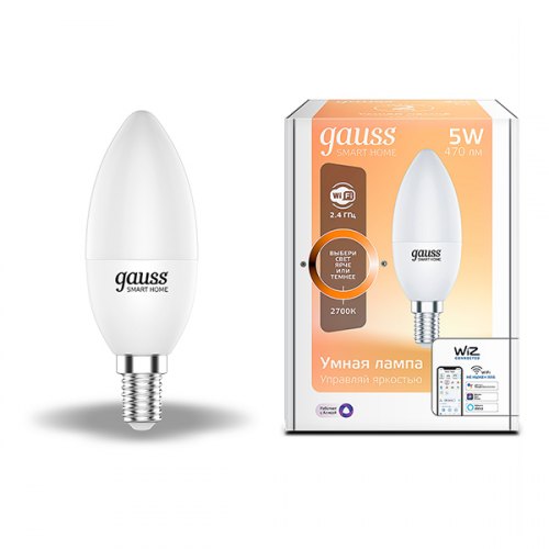 Лампа светодиодная Gauss Smart Home (1100112) 5 Вт E14 свеча 2700К теплый белый свет 220 В матовая диммируемая