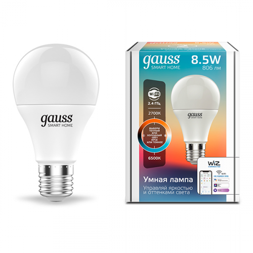 Лампа светодиодная Gauss Smart Home (1130112) 8,5 Вт E27 груша А60 2700-6500К теплый/холодный белый свет 220 В матовая диммируемая