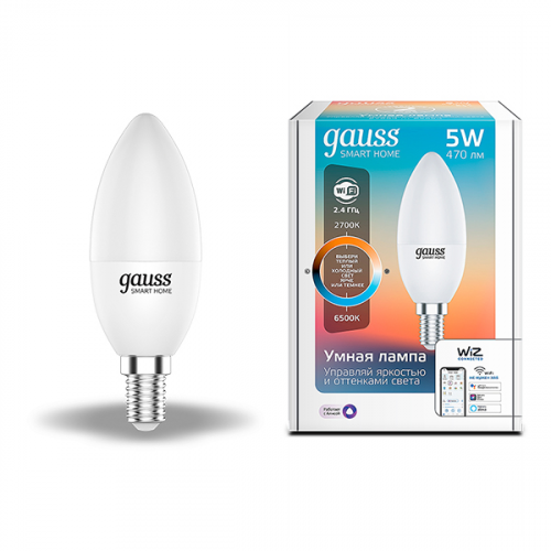 Лампа светодиодная Gauss Smart Home (1110112) 5 Вт E14 свеча 2700-6500К теплый/холодный белый свет 220 В матовая диммируемая