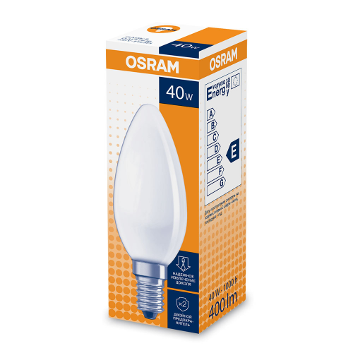 Лампа накаливания Osram CLAS B FR 40 Вт E14 свеча 400 Лм 2700К теплый свет 230 В матовая