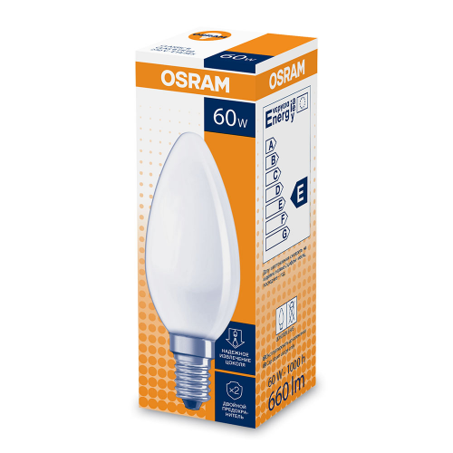 Лампа накаливания Osram CLAS B FR 60 Вт E14 свеча 660 Лм 2700К теплый свет 230 В матовая