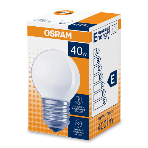 Лампа накаливания Osram CLAS P FR 40 Вт E27 шар 400 Лм 2700К теплый свет 230 В матовая
