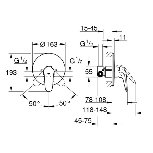 Смеситель для душа GROHE Eurostyle 2015 23725003 однорычажный со встраиваемым механизмом в комплекте без переключателя