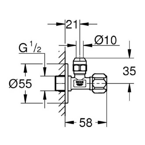 Угловой вентиль GROHE 22029000 с металлической розеткой 1/2"х3/8"