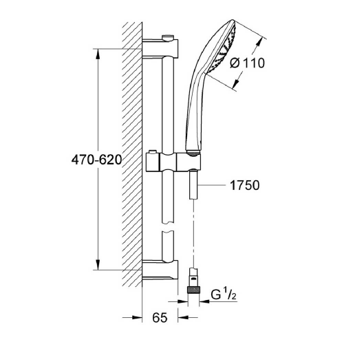 Душевой комплект GROHE Vitalio Joy Mono со штангой 600 мм лейкой D110 мм 1F и шлангом 1750 мм