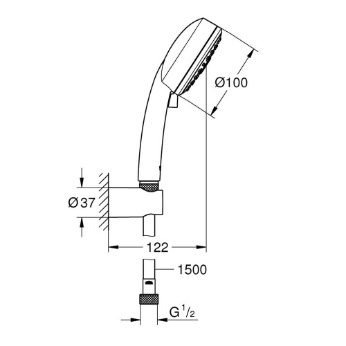 Душевой комплект GROHE Vitalio Comfort 100 26399000 с душевой лейкой D100 мм 2F держателем и шлангом 1500 мм