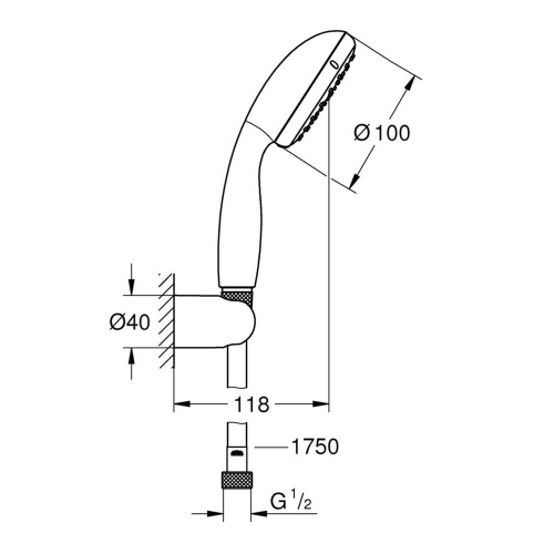 Душевой комплект GROHE Vitalio Go 100 26198000 с душевой лейкой D100 мм 1F держателем и шлангом 1750 мм
