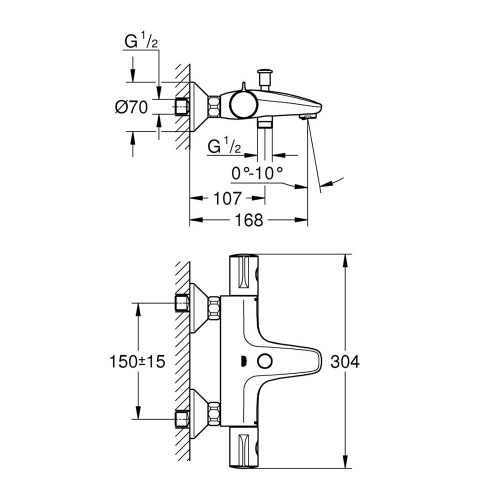 Смеситель для ванны GROHE Grohtherm 800 34576000 с коротким изливом с термостатом