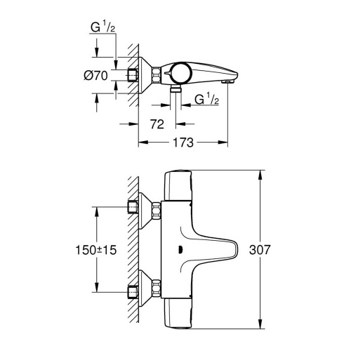 Смеситель для ванны GROHE Precision Trend New 34227002 с коротким изливом с термостатом