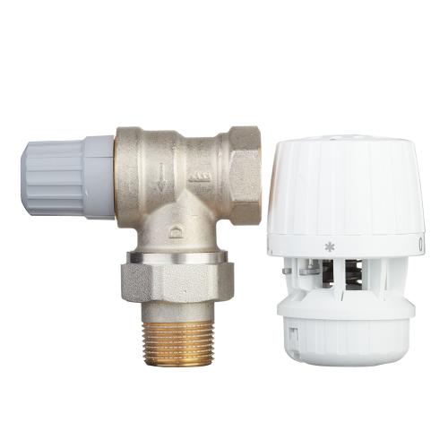 Клапан (вентиль) термостатический угловой Danfoss (013G2233) 3/4 НР(ш) х 3/4 ВР(г) для однотрубных систем с термоголовкой комплект