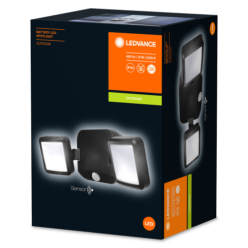 Светильник светодиодный навесной уличный LEDVANCE SPORTLIGHT DOUBLE (4058075227361) 112х40х250 мм 10 Вт 4000К холодный свет матовый IP54 черный с датчиком движения и света