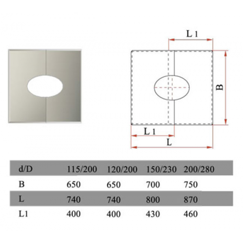 Фланец Дымок разрезной 0-20° для дымоходов d150х230 мм без изоляции AISI 430
