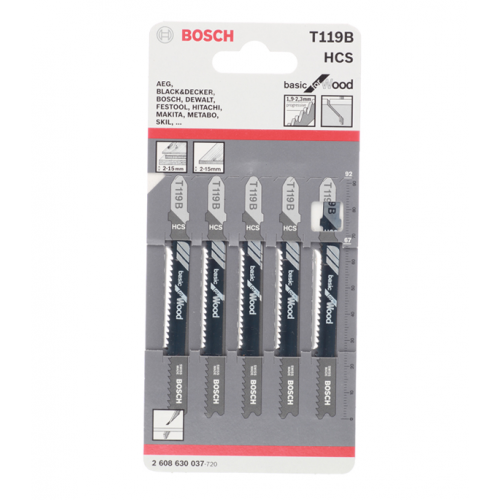 Пилки для лобзика Bosch T119B (2608630037) по дереву L67 мм прямой рез (5 шт.)