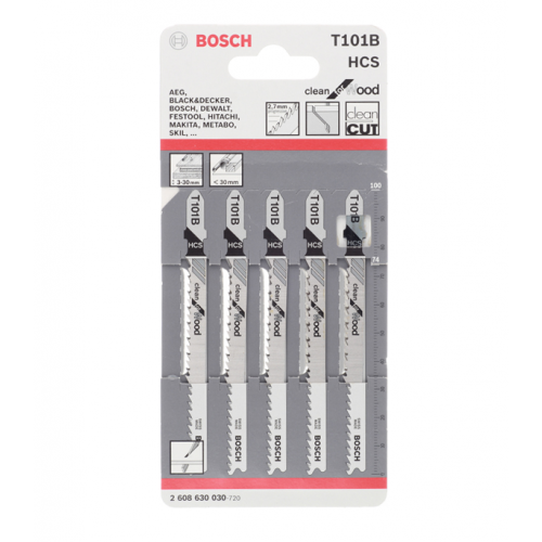 Пилки для лобзика Bosch T101B (2608630030) по дереву L74 мм прямой рез (5 шт.)