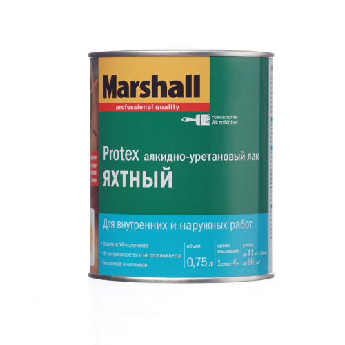 Лак алкидно-уретановый яхтный Marshall Protex бесцветный 0,75 л полуматовый