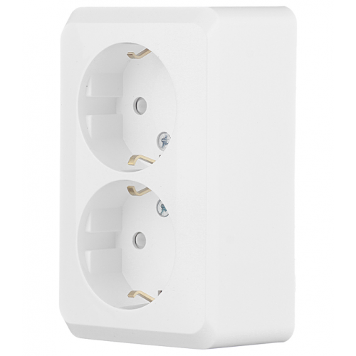 Розетка Schneider Electric Этюд двойная PA16-008B открытая установка белая с заземлением со шторками