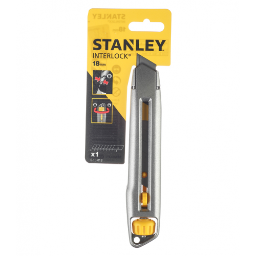 Нож строительный Stanley Interlock 18 мм с ломающимся лезвием металлический корпус