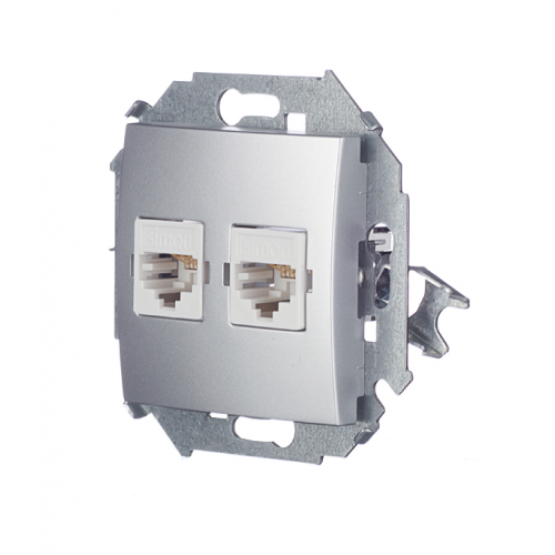 Розетка компьютерная Simon 15 1591593-033 скрытая установка алюминий два модуля RJ45 cat 5e