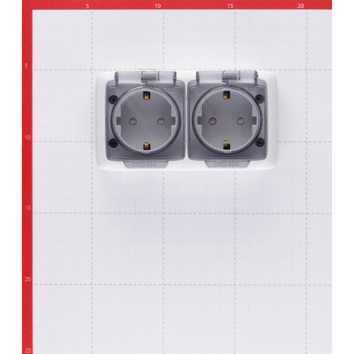 Розетка HEGEL Alfa двойная РА16-252 открытая установка белая с заземлением IP44 со шторками
