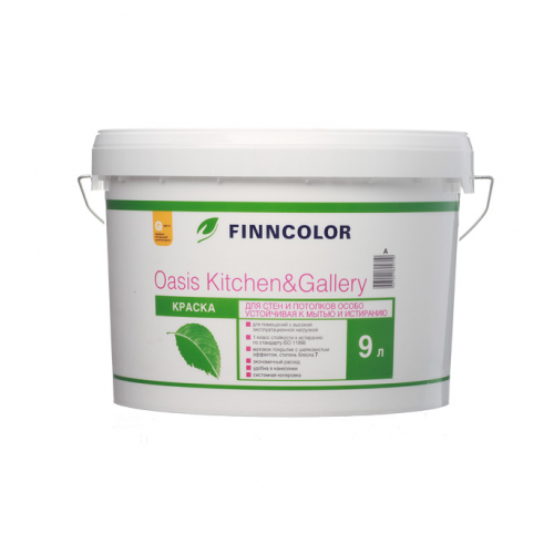 Краска водно-дисперсионная Finncolor Oasis Kitchen&Gallery моющаяся белая основа А 9 л