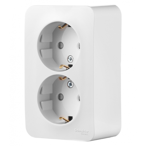 Розетка Schneider Electric Blanca двойная BLNRA011211 открытая установка белая с заземлением со шторками