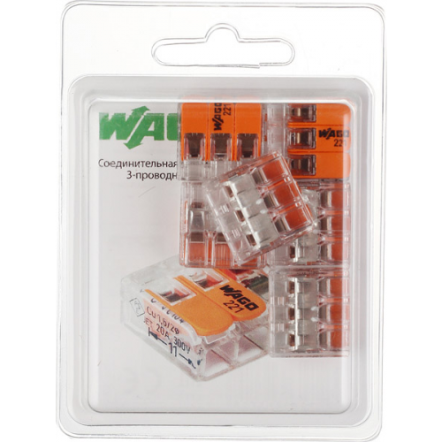 Клемма на 3 провода Wago 221-413 0,2-4 кв. мм с рычажками без пасты (6 шт.)