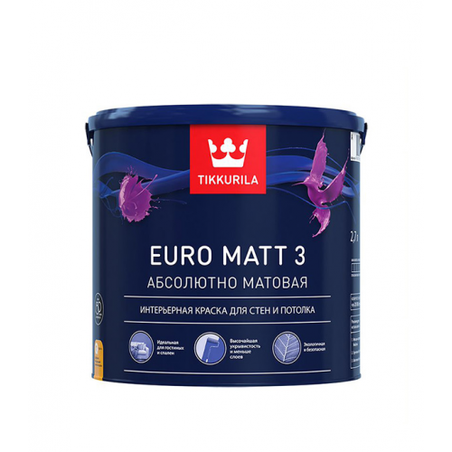 Краска водно-дисперсионная интерьерная Tikkurila EURO MATT 3 белая основа А 2,7 л