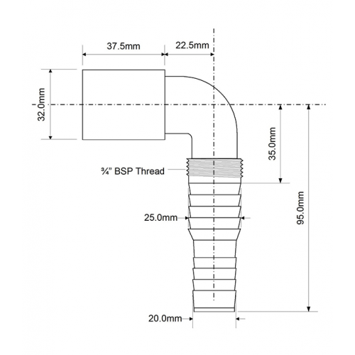 Вставка угловая для подключения бытовой техники McAlpine 32 мм