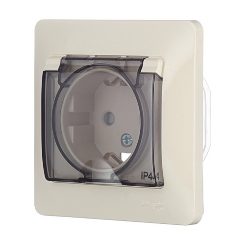 Розетка с рамкой Schneider Electric Glossa GSL000248 скрытая установка бежевая с заземлением IP44 со шторками с крышкой