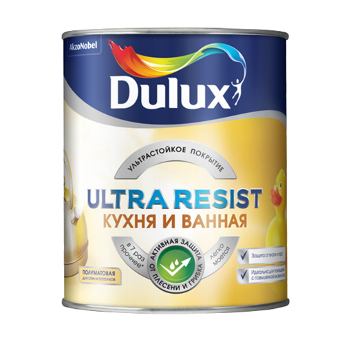 Краска водно-дисперсионная Dulux Ultra Resist кухня и ванная моющаяся белая основа BW 1 л