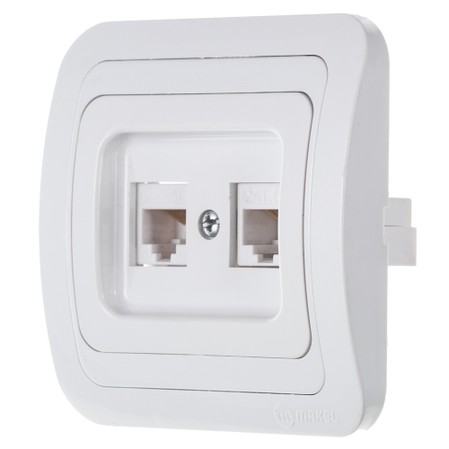 Розетка компьютерная с рамкой Makel Mimoza 12036 скрытая установка белая два модуля RJ45 cat 5e
