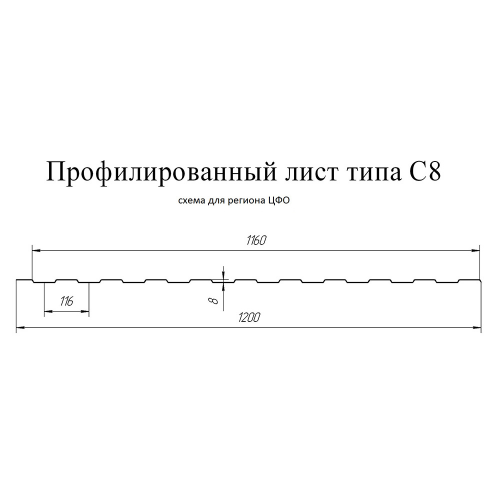 Профнастил С8 1,2х2 м 0,45 мм графитовый серый RAL 7024