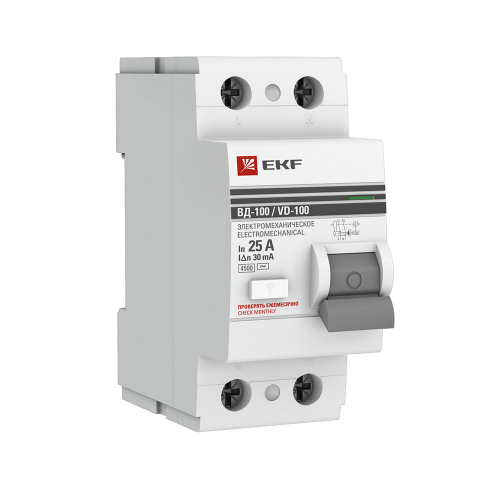 УЗО EKF ВД-100 (elcb-2-25-30-em-pro) 25А 30 мА 2P тип AC 4,5 кА