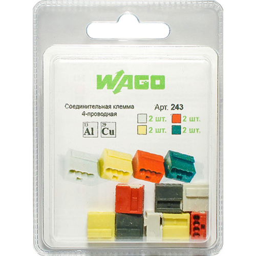 Клемма на 4 провода Wago 243 без пасты самозажимная для слаботочных сетей (8 шт.)