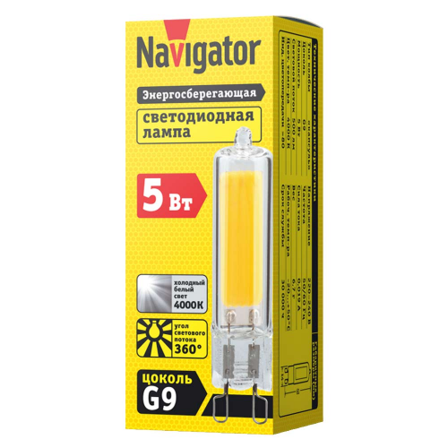 Лампа светодиодная Navigator 5 Вт G9 капсула заостренная 4000К естественный белый свет 220 В