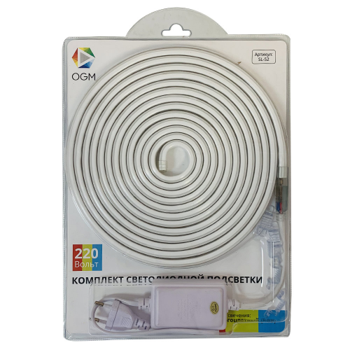 Лента светодиодная SMD 5050 OGM RGB свет 12 Вт 220 В IP44 5 м комплект